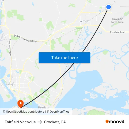 Fairfield-Vacaville to Crockett, CA map