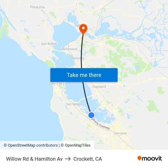 Willow Rd & Hamilton Av to Crockett, CA map