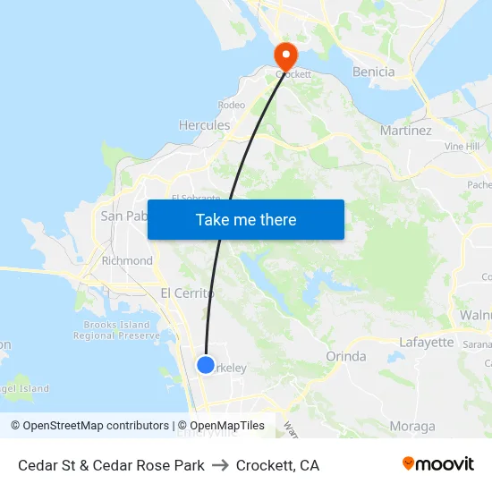 Cedar St & Cedar Rose Park to Crockett, CA map
