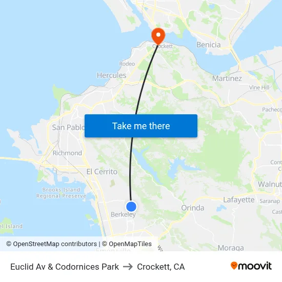 Euclid Av & Codornices Park to Crockett, CA map