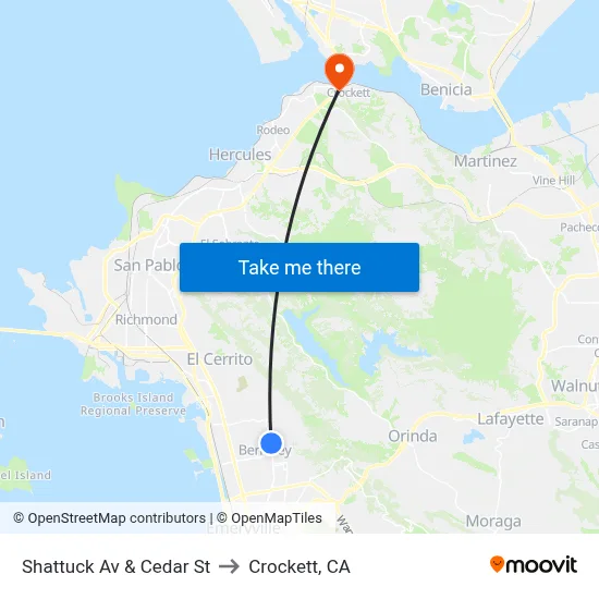Shattuck Av & Cedar St to Crockett, CA map