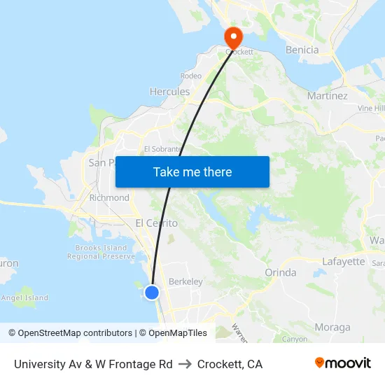 University Av & W Frontage Rd to Crockett, CA map