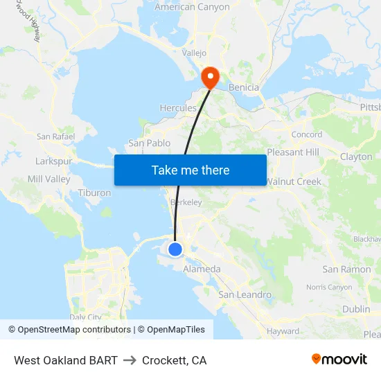 West Oakland BART to Crockett, CA map