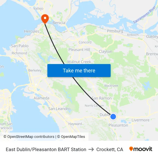 East Dublin/Pleasanton BART Station to Crockett, CA map