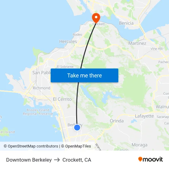 Downtown Berkeley to Crockett, CA map