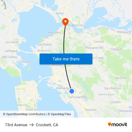 73rd Avenue to Crockett, CA map