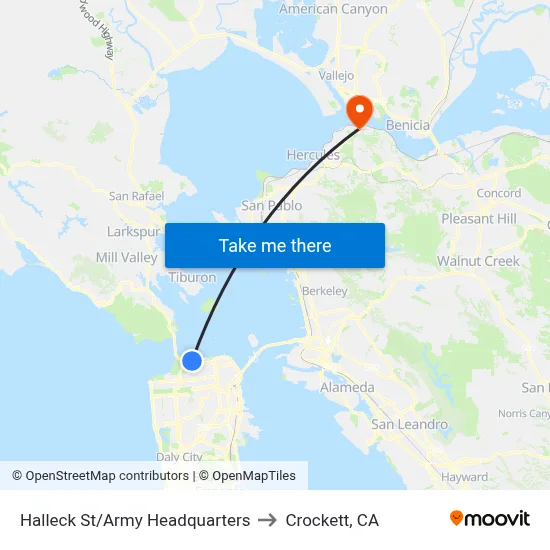 Halleck St/Army Headquarters to Crockett, CA map
