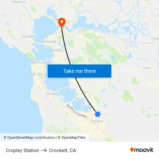 Cropley Station to Crockett, CA map