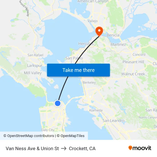 Van Ness Ave & Union St to Crockett, CA map