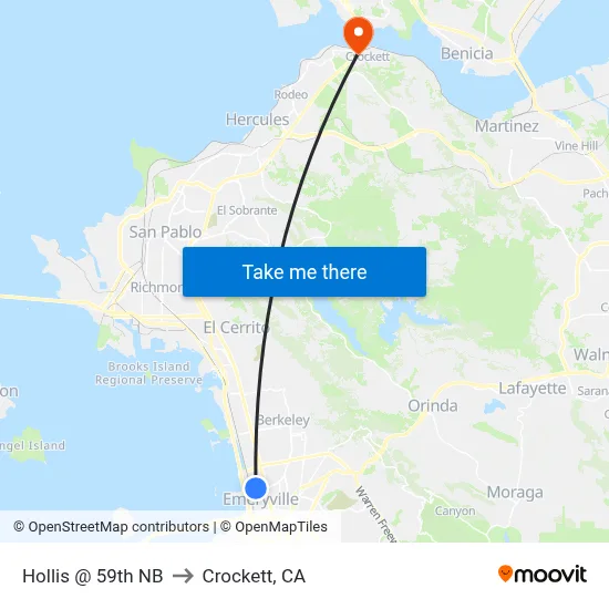Hollis @ 59th NB to Crockett, CA map