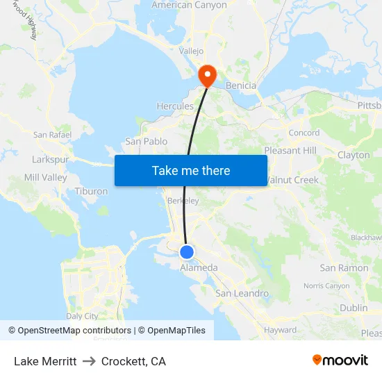 Lake Merritt to Crockett, CA map
