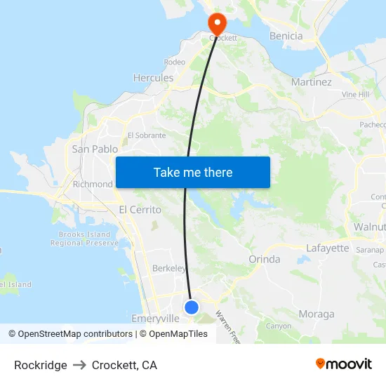 Rockridge to Crockett, CA map