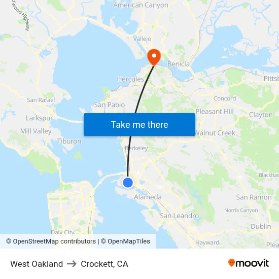 West Oakland to Crockett, CA map