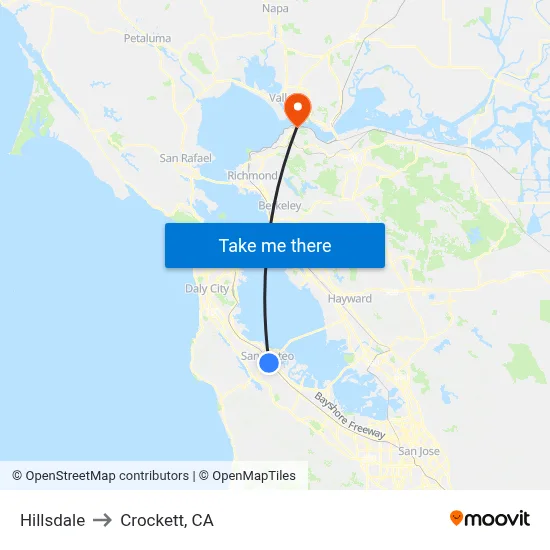 Hillsdale to Crockett, CA map
