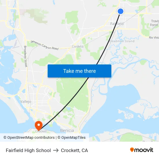 Fairfield High School to Crockett, CA map