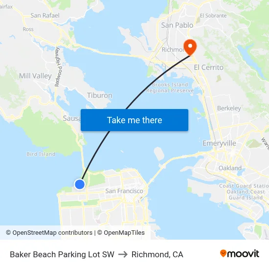 Baker Beach Parking Lot SW to Richmond, CA map