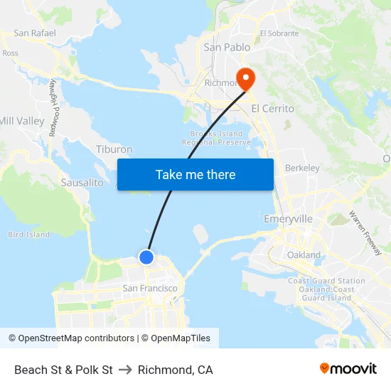 Beach St & Polk St to Richmond, CA map