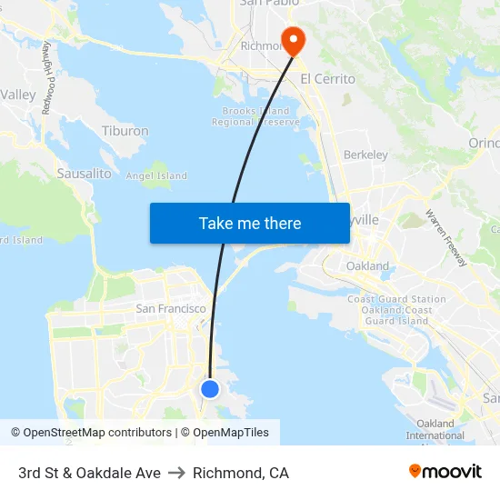 3rd St & Oakdale Ave to Richmond, CA map