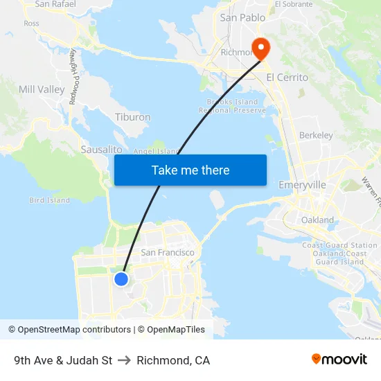 9th Ave & Judah St to Richmond, CA map