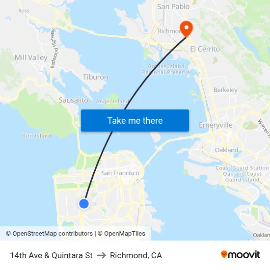 14th Ave & Quintara St to Richmond, CA map