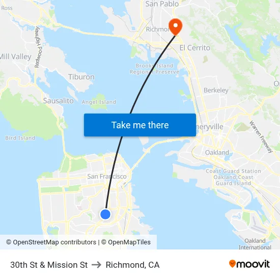 30th St & Mission St to Richmond, CA map