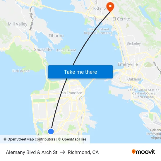 Alemany Blvd & Arch St to Richmond, CA map