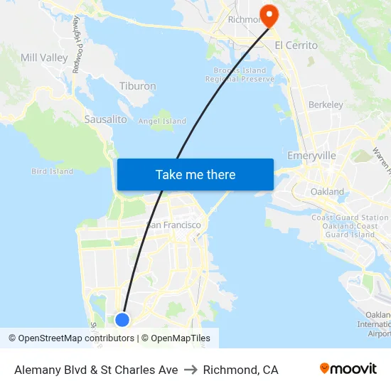 Alemany Blvd & St Charles Ave to Richmond, CA map