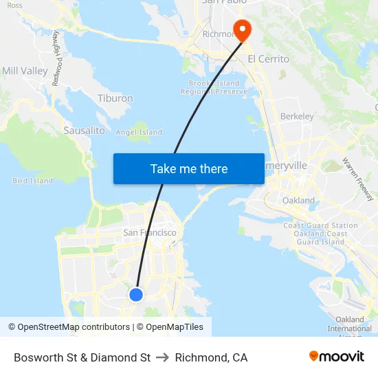 Bosworth St & Diamond St to Richmond, CA map