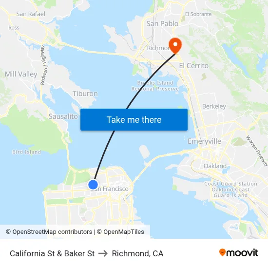 California St & Baker St to Richmond, CA map