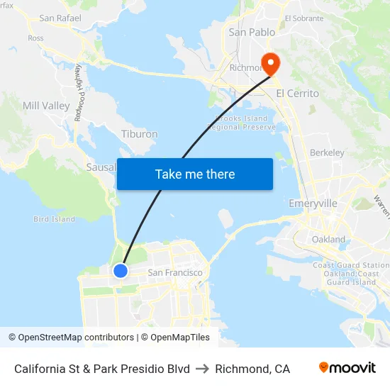 California St & Park Presidio Blvd to Richmond, CA map