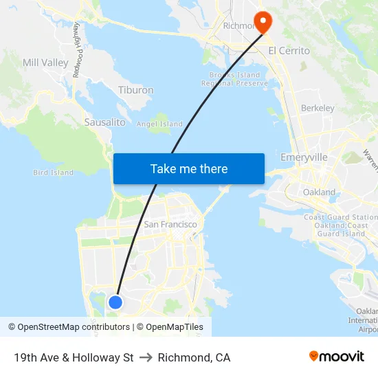 19th Ave & Holloway St to Richmond, CA map