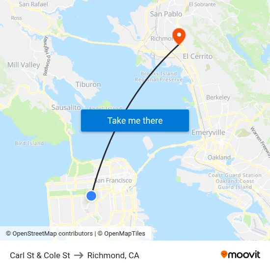 Carl St & Cole St to Richmond, CA map