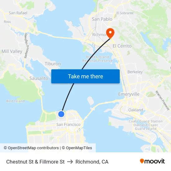 Chestnut St & Fillmore St to Richmond, CA map