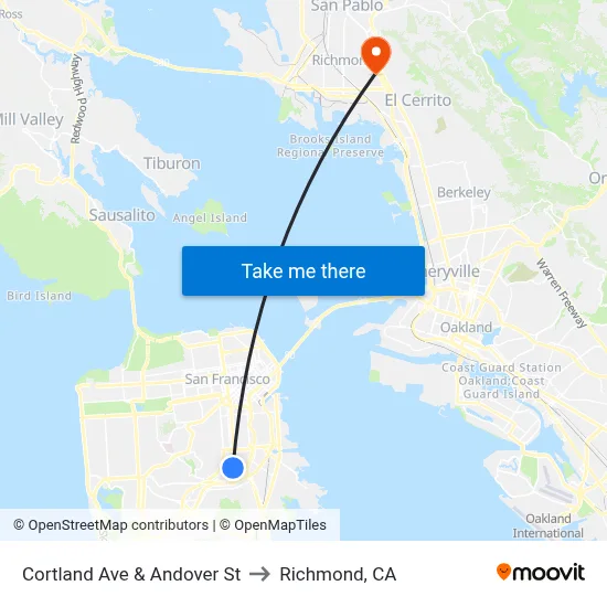 Cortland Ave & Andover St to Richmond, CA map
