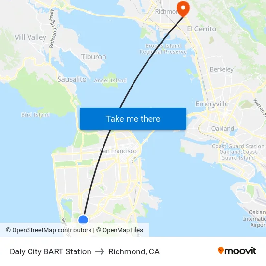 Daly City BART Station to Richmond, CA map