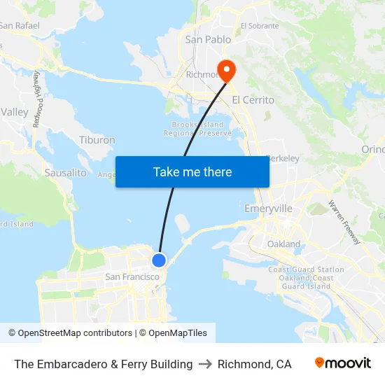 The Embarcadero & Ferry Building to Richmond, CA map