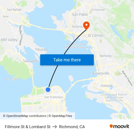 Fillmore St & Lombard St to Richmond, CA map