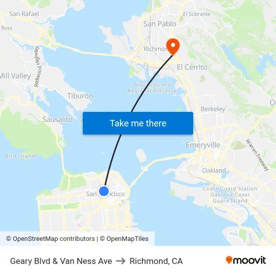 Geary Blvd & Van Ness Ave to Richmond, CA map