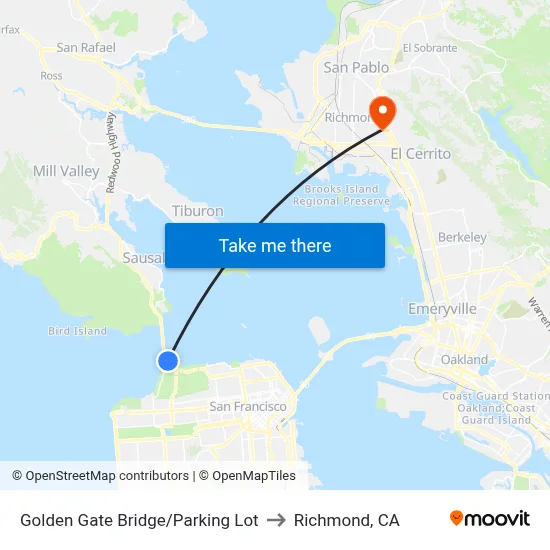 Golden Gate Bridge/Parking Lot to Richmond, CA map