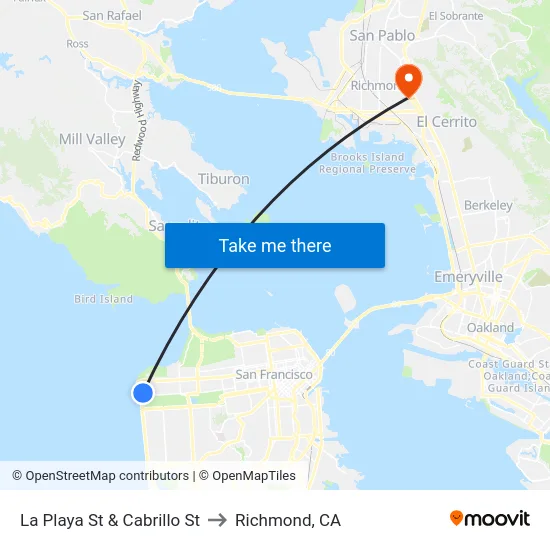 La Playa St & Cabrillo St to Richmond, CA map