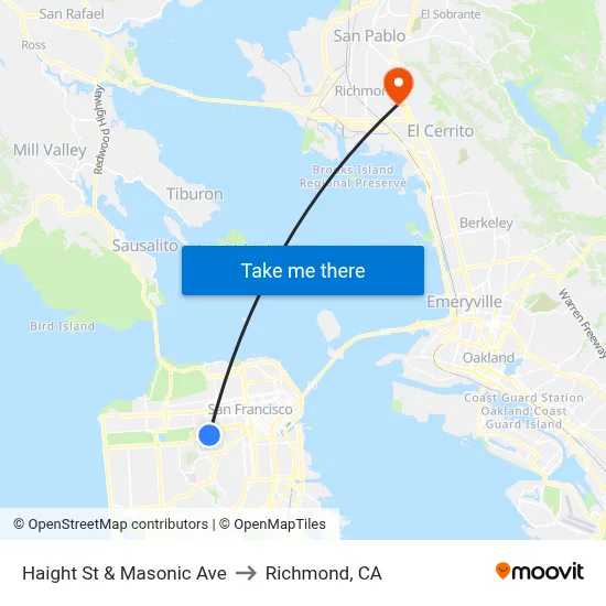 Haight St & Masonic Ave to Richmond, CA map