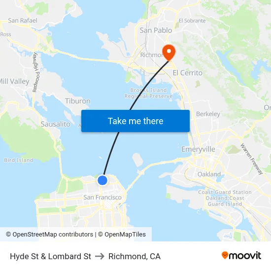 Hyde St & Lombard St to Richmond, CA map
