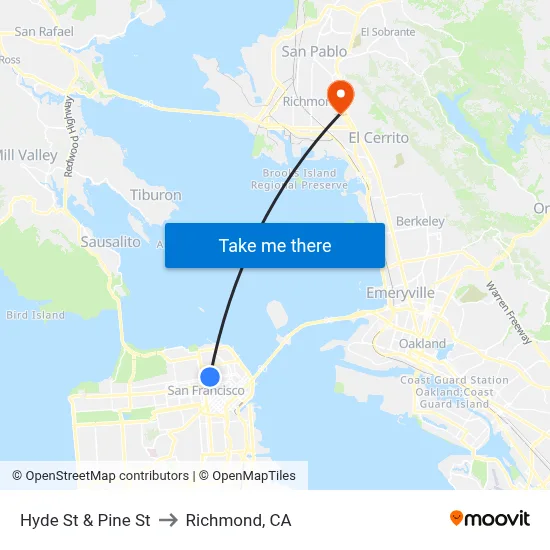 Hyde St & Pine St to Richmond, CA map