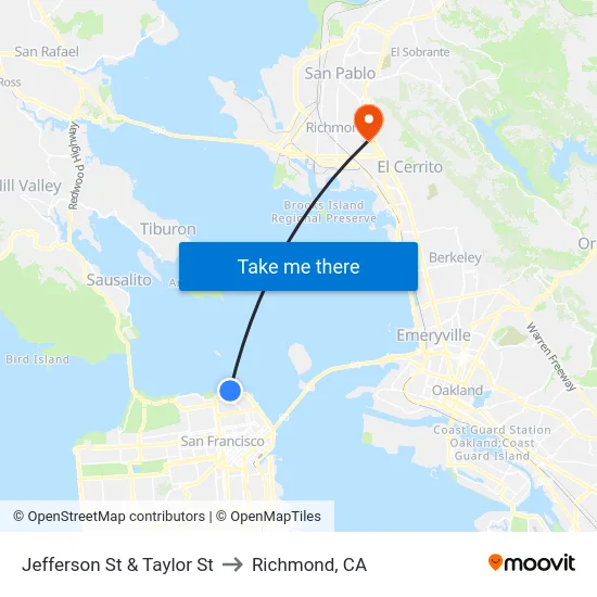 Jefferson St & Taylor St to Richmond, CA map