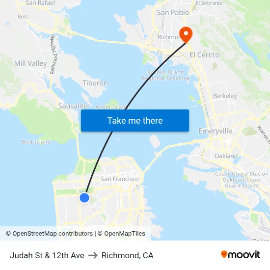 Judah St & 12th Ave to Richmond, CA map