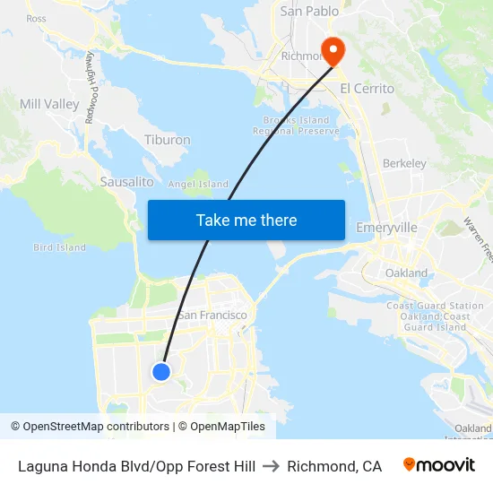 Laguna Honda Blvd/Opp Forest Hill to Richmond, CA map