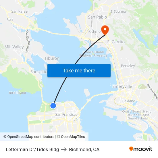 Letterman Dr/Tides Bldg to Richmond, CA map