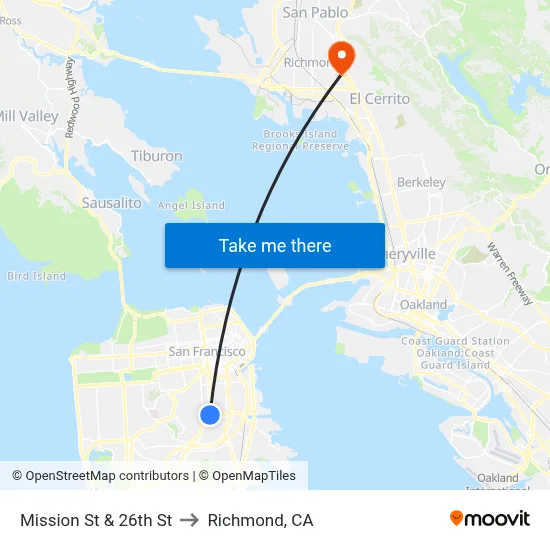 Mission St & 26th St to Richmond, CA map