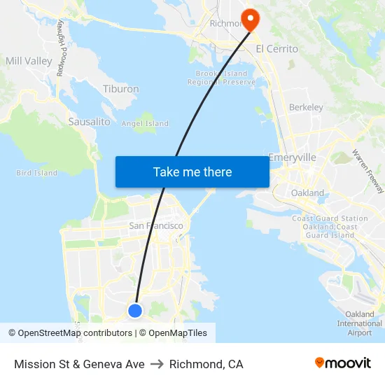 Mission St & Geneva Ave to Richmond, CA map