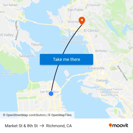 Market St & 8th St to Richmond, CA map